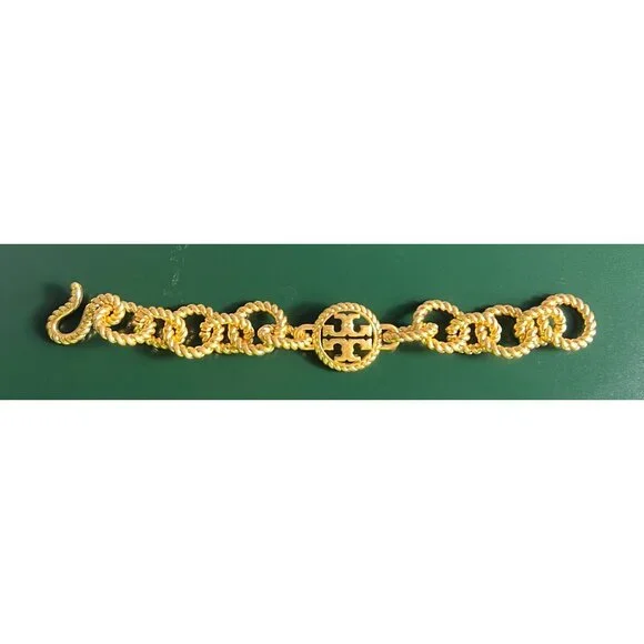 TORY BURCH Gold-Tone Chunky Rope Chain Link Bracelet With Toggle Clasp - Picture 8 of 8